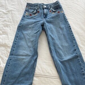 Zara Kids Blue Jeans with Floral Embroidery